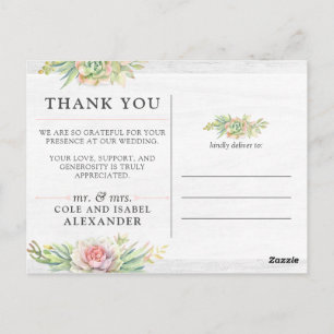 Carte Postale Rustique aquarelle Cactus Mariage Merci Photo
