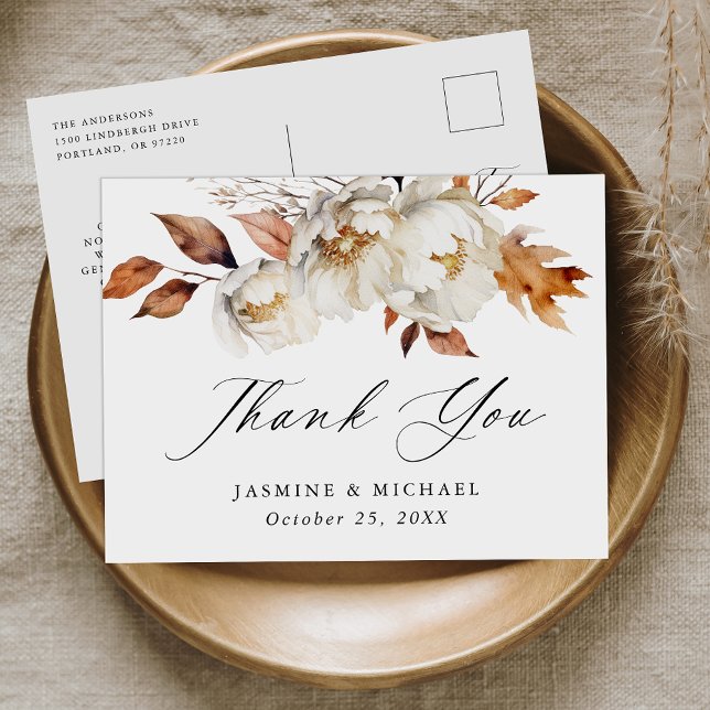 Carte Postale Rustique Automne Floral Mariage Merci (Créateur téléchargé)