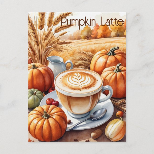 Carte Postale Rustique Automne Harvest Citrouille Spice Latte (Devant)