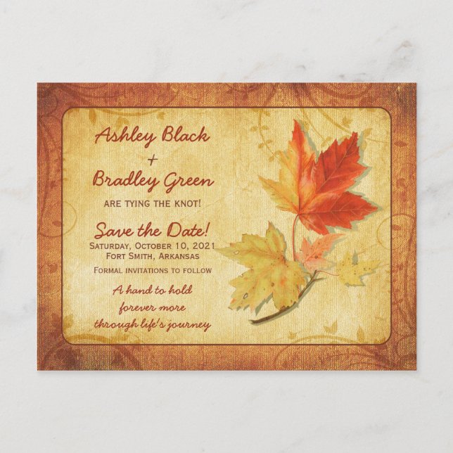 Carte Postale Rustique Automne Maple Feuilles mariage Enregistre (Devant)
