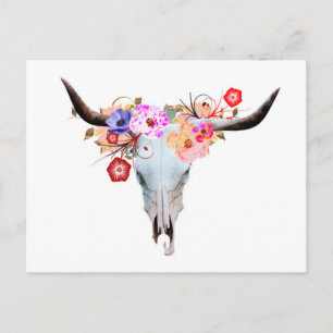 Carte Postale Rustique Boho Floral Longhorn Crâne