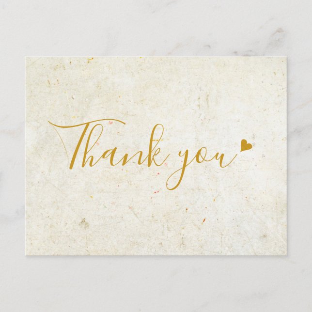 Carte Postale Rustique Boho Gold Heart Merci Script (Devant)