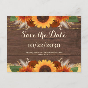 Carte Postale Rustique Boho Sunflower Roses mariage Enregistrer 