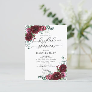 Carte Postale Rustique Bourgogne Floral Douche nuptiale Invitati