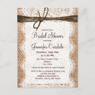 Carte postale Rustique Burlap Bridal Show Invitati