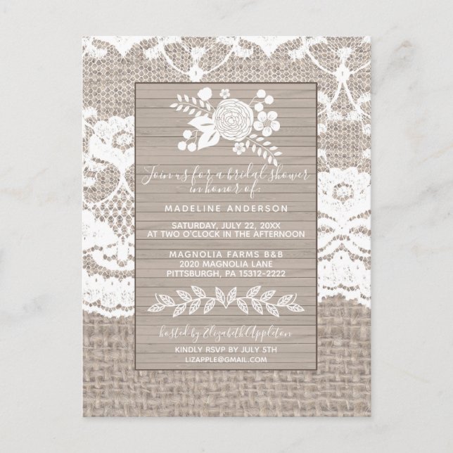 Carte postale Rustique Burlap Bridal Show Invitati (Devant)