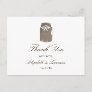 Carte Postale Rustique Burlap Mason Jar Mariage Merci