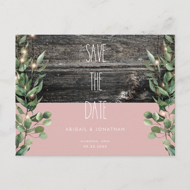 Carte Postale Rustique Dusty Rose Foliage Mariage Enregistrer la (Devant)