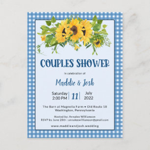 Carte Postale Rustique En vichy Tournesols Couple Shower Invitat
