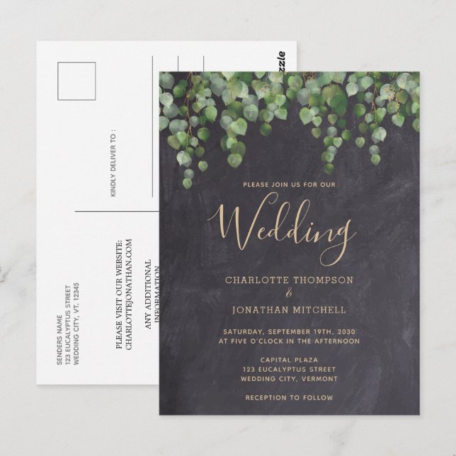 Carte Postale Rustique Eucalyptus Mariage de tableau de bord ver (Devant / Derrière)