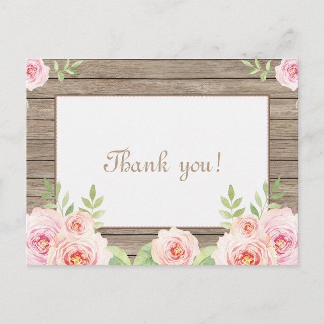 Carte Postale Rustique Floral vieux Mariage Merci (Devant)