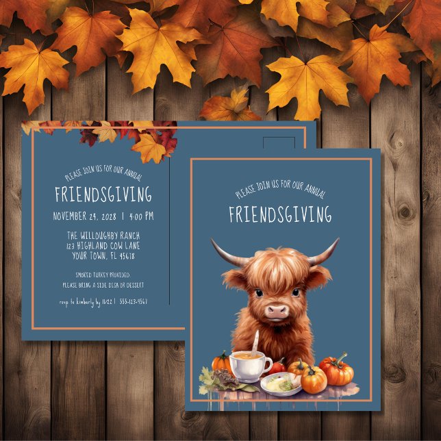 Carte postale Rustique Highland Cow Friendsgiving  (Créateur téléchargé)