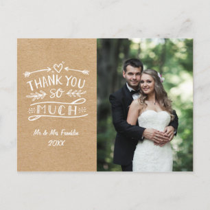 Carte Postale Rustique Kraft Boho Mariage Photo Merci Postcard