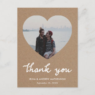 Carte Postale Rustique Kraft Merci de papier Script Photo Coeur