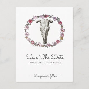 Carte Postale Rustique Mariage Vache Crâne Roses Rose Enregistre