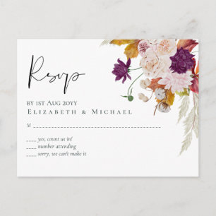 Carte Postale Rustique Maroon Ginger Blush Wedding RSVP