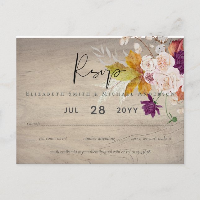 Carte Postale Rustique Maroon Ginger Blush Wedding RSVP (Devant)