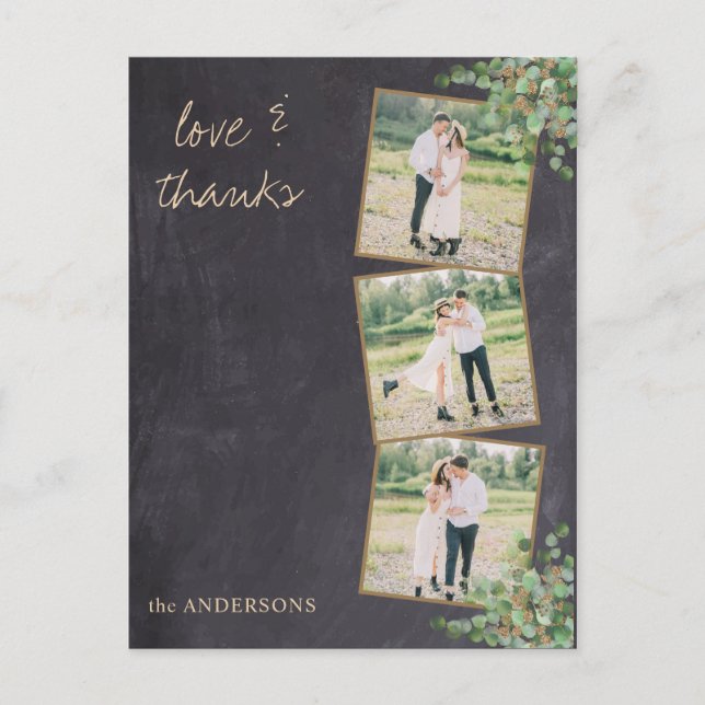 Carte Postale Rustique moderne Chalkboard Photo Mariage Merci (Devant)