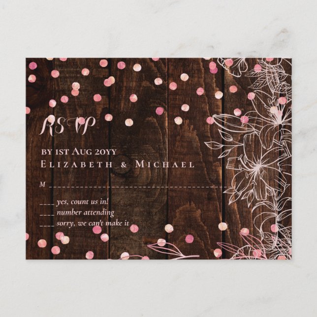 Carte Postale Rustique moderne Dusty Rose rose Confetti Mariage (Devant)