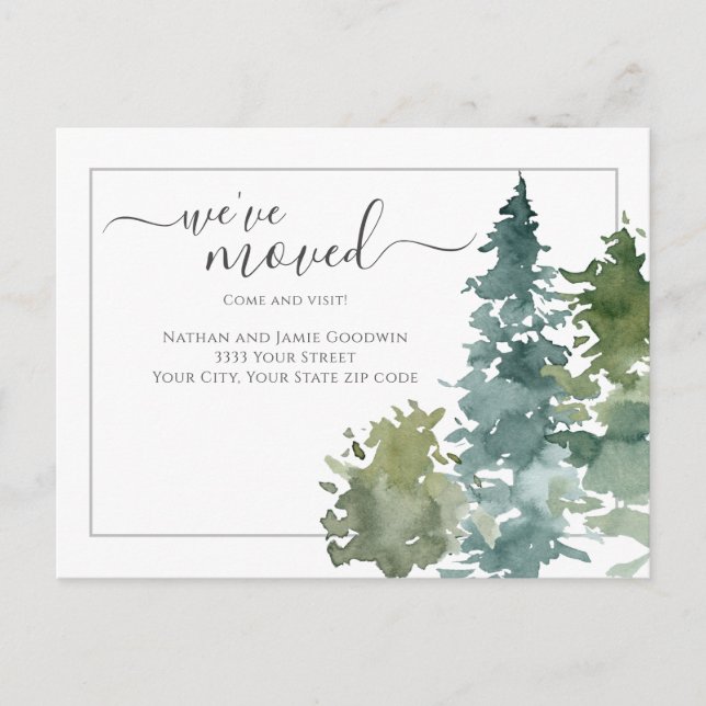 Carte Postale Rustique Nous Avons Déménagé Nouveau Script Arbre  (Devant)