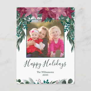 Carte Postale Rustique Rouge rose Poinsettia Vacances Photo