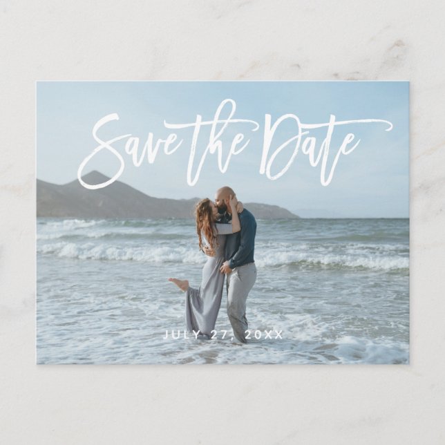 Carte Postale Rustique Script Couple Photo Beach Enregistrer La  (Devant)