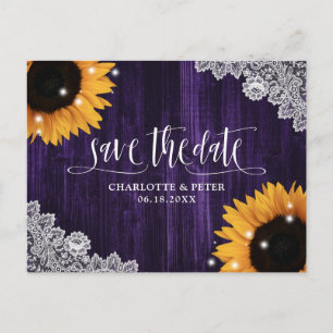 Carte Postale Rustique Violet Tournesol Dentelle Mariage Enregis