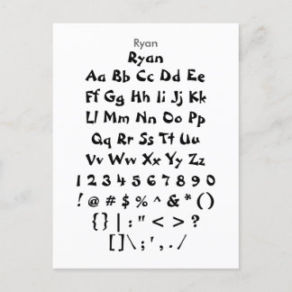 Carte Postale Ryan - Feuille d'échantillonnage de police Zazzle