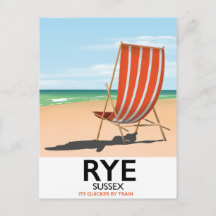 Carte Postale Rye beach Sussex "c'est plus rapide en train"