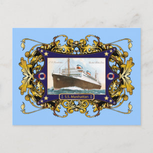 Carte Postale S.S. Navire à vapeur Vintage Manhattan