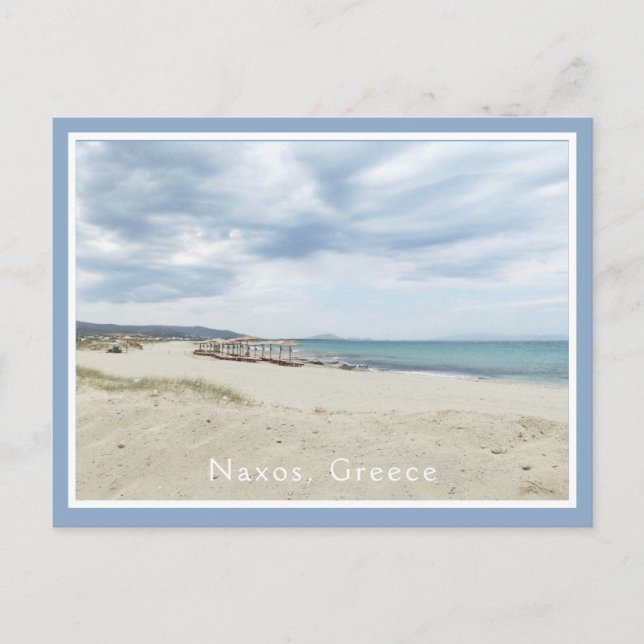 CARTE POSTALE SABLE, MER ET CIEL/NAXOS, GRÈCE/PALAPAS DE PLAGE (Devant)