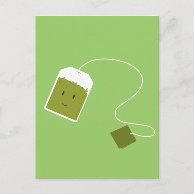 Carte Postale Sac à thé vert souriant (Devant)