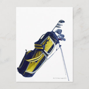 Carte Postale Sac de golf avec clubs sur arrière - plan blanc