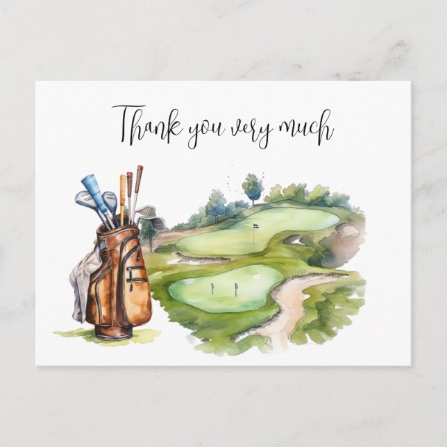 Carte Postale Sac de golf sur terrain de golf aquarelle pour gol (Devant)