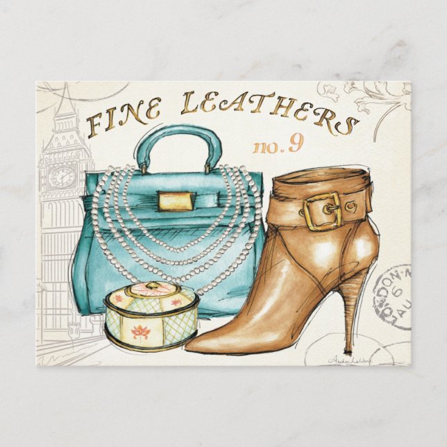 Carte Postale Sac en cuir fin et chaussure (Devant)