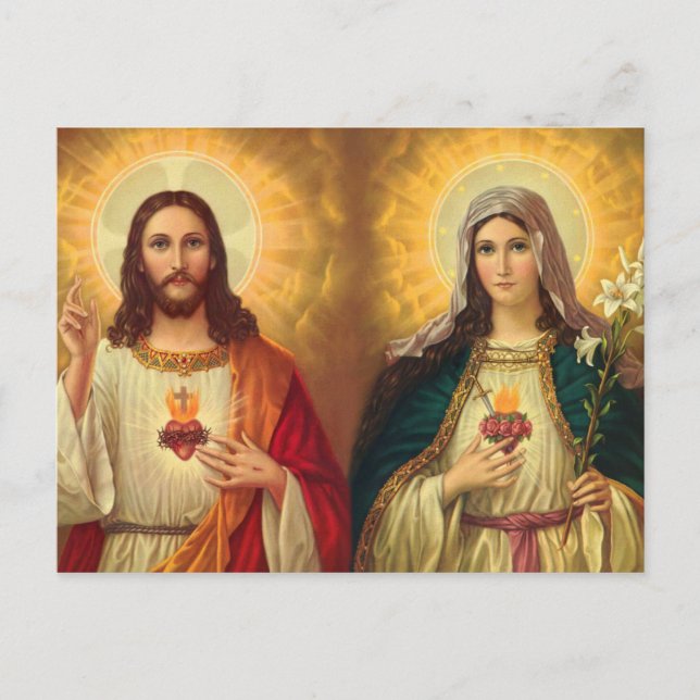 Carte Postale Sacré Coeur de Jésus et Vierge Marie (Devant)