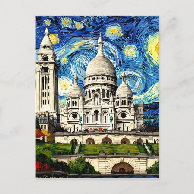 Carte Postale Sacre-Coeur Paris France Nuit étoilée (Devant)