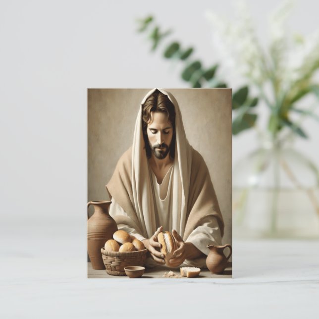 Carte Postale Sacrement divin : Jésus brise le pain (Debout devant)