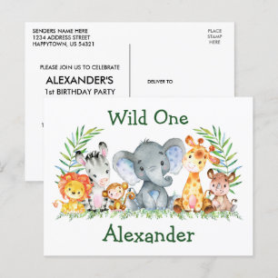 Carte Postale Safari Animaux sauvages Un 1er anniversaire Invita