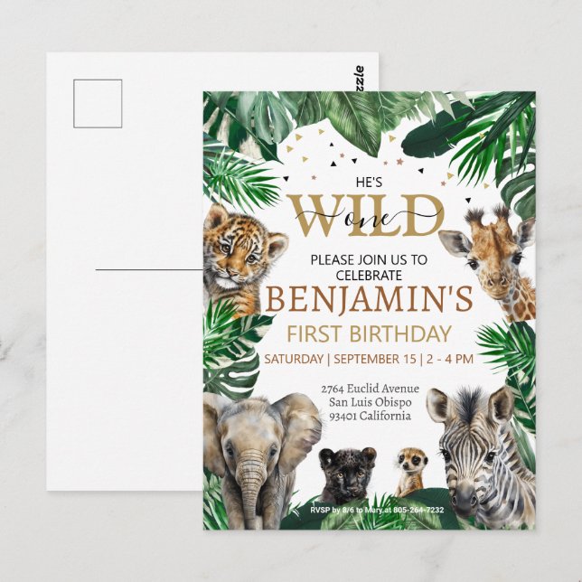 Carte Postale Safari de la Jungle tropicale Animaux Anniversaire (Devant / Derrière)
