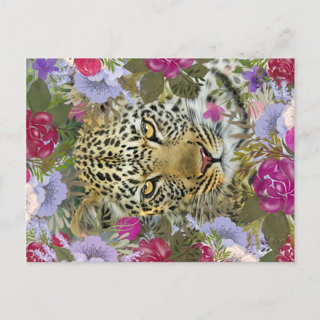 Carte Postale Safari Jungle Florale Peinture léopard (Devant)
