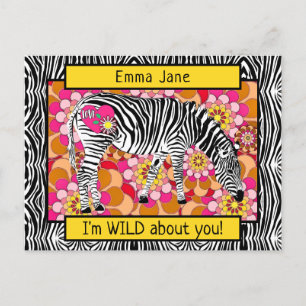 Carte Postale Safari sauvage Zebra Hippie Saint Valentin