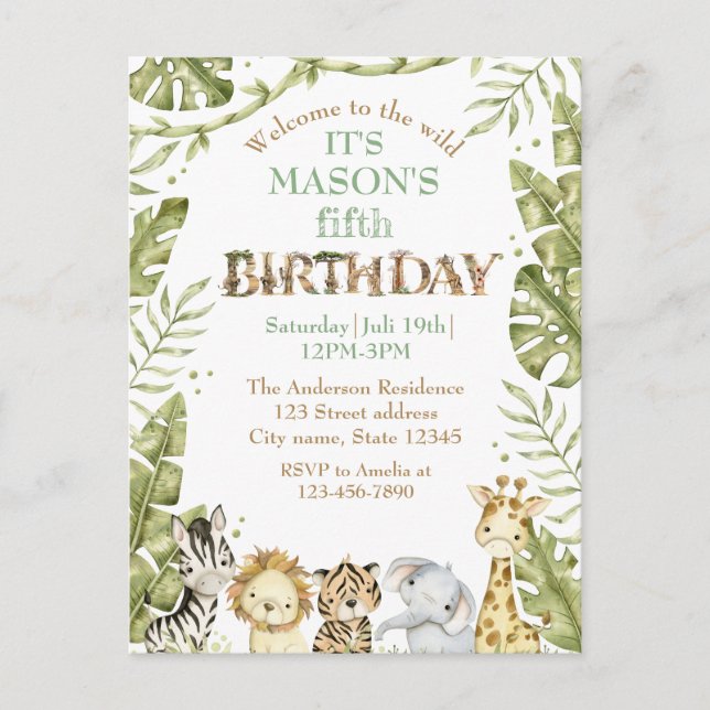 Carte Postale Safari Wild One Aquarelle Anniversaire (Devant)