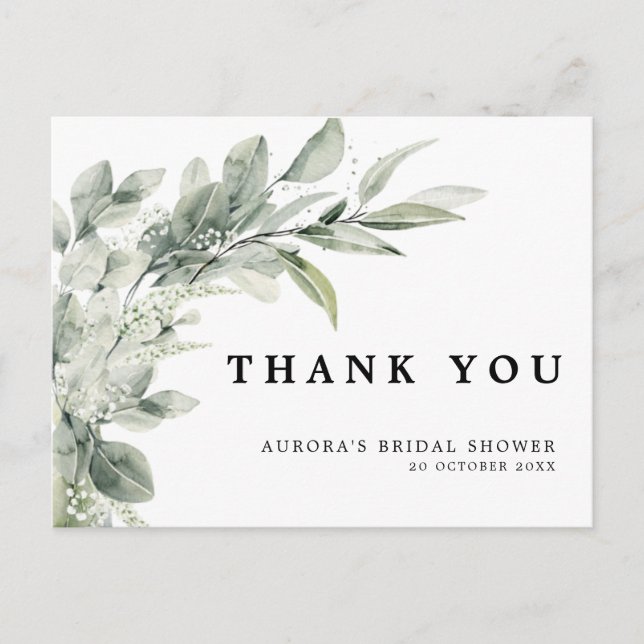 Carte Postale Sage Green Eucalyptus Minimaliste Merci Mariage (Devant)