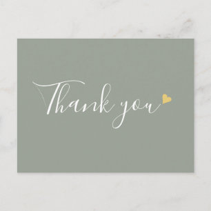 Carte Postale Sage Green Gold Heart Script Business Merci