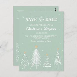 Carte Postale Sage Green hiver Noël Enregistrer la date Mariage