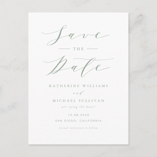 Carte Postale Sage Green Minimalist Script QR Code Enregistrer l (Devant)