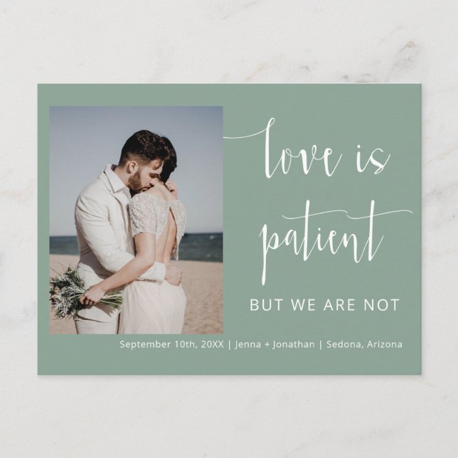 Carte Postale Sage Green Moderne Script Minimal Elopement Photo (Devant)