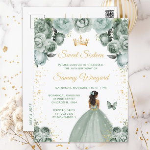 Carte Postale Sage Green Peau foncée Princesse Sweet sixteen