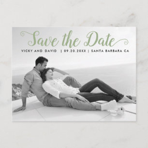 Carte Postale Sage green script mariage Enregistrer la photo Dat